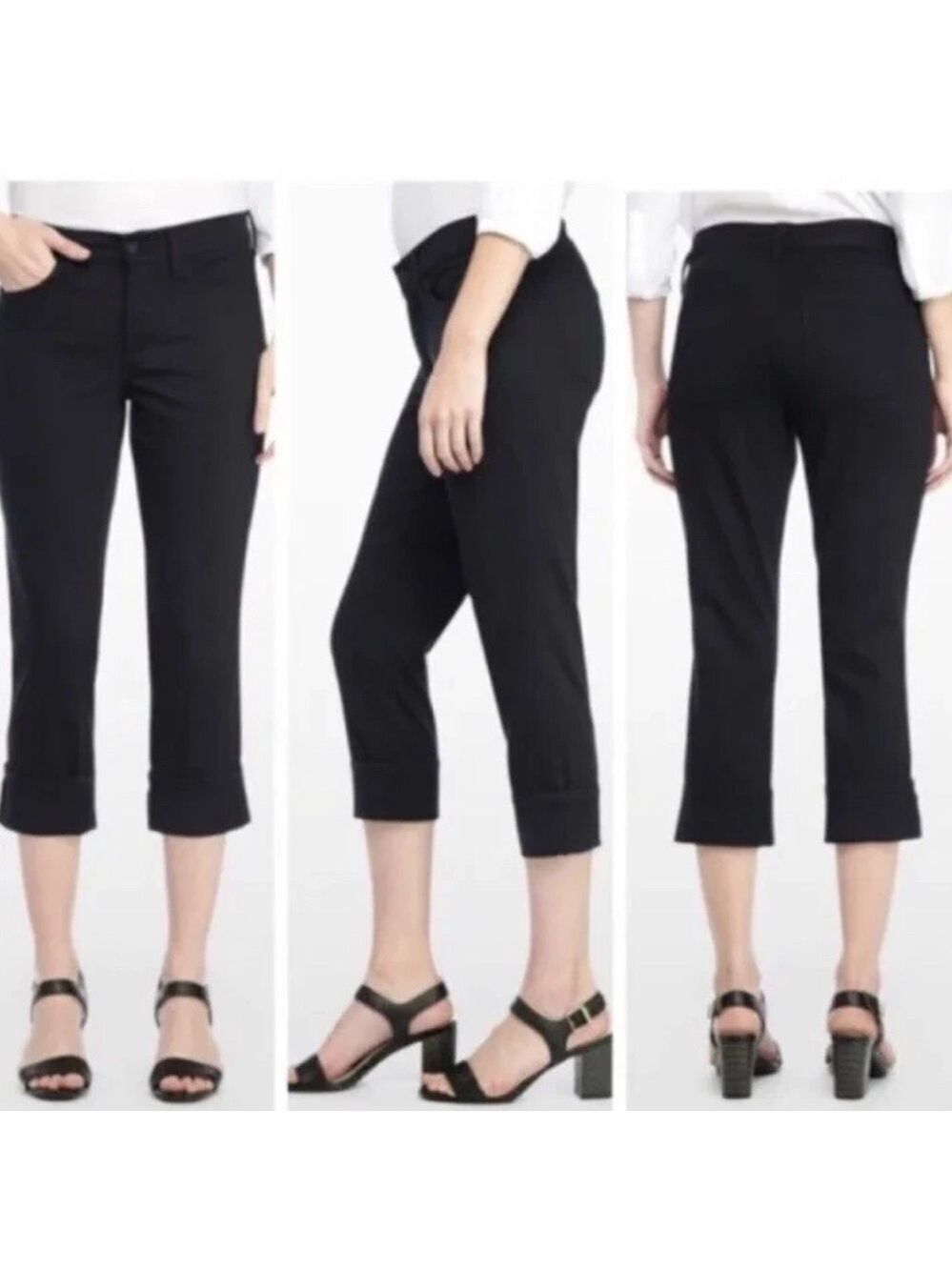 NYDJ Dayla Wide Cuff Capris Women’s 20W Black Dark Wash High Rise Lift Tuck